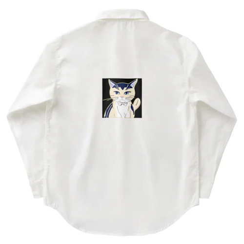 気品ある猫 シマシマ柄 Work Shirt