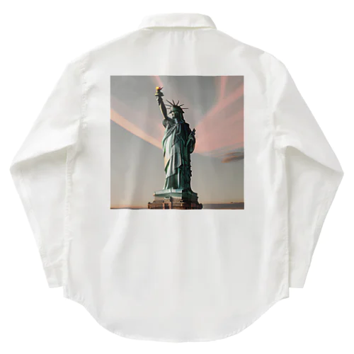 自由の女神と夕日 ワークシャツ