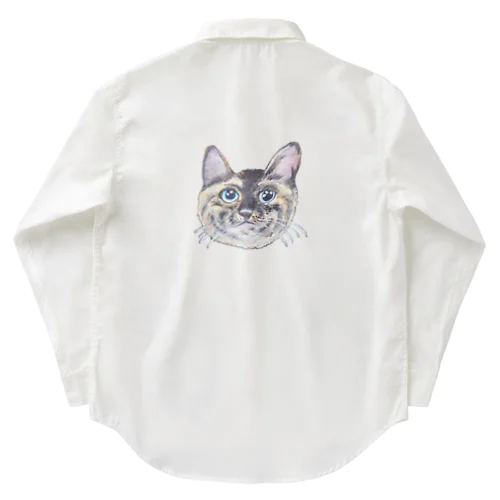 チョークアートの見上げるサビ猫 Work Shirt