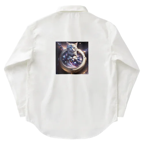 猫と宇宙の時計 ワークシャツ