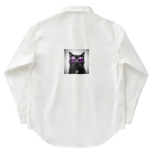 黒猫紫サングラス ワークシャツ