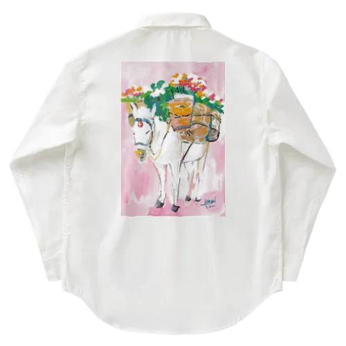 花と白馬 Work Shirt