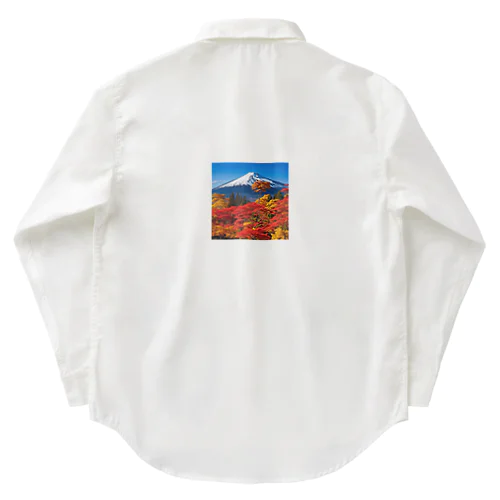 秋晴れの空/富士山/色鮮やかな紅葉 Work Shirt