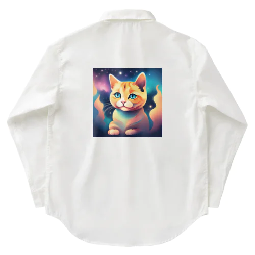 夜空を見つめる猫 Work Shirt