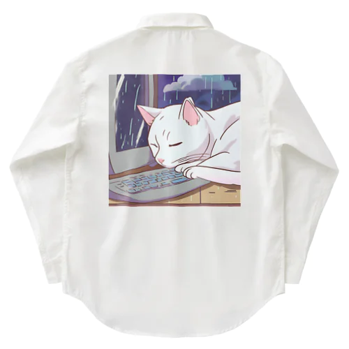 白ネコとパソコン Work Shirt