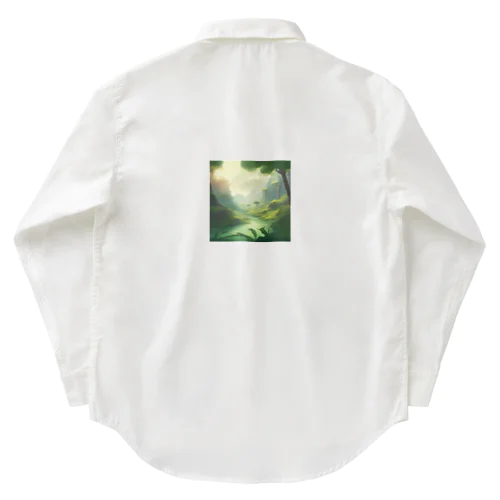  幻想の森 グリーンウンダー アートプリント ワークシャツ
