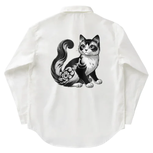 和風な猫 ワークシャツ