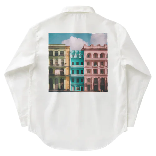 イタリアのカラフルな街並み ワークシャツ