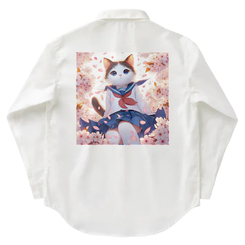 桜咲く華の学生猫 sakura ワークシャツ