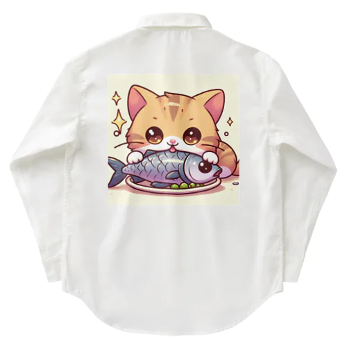 魚を前にドヤ顔にゃんこ☆ Work Shirt