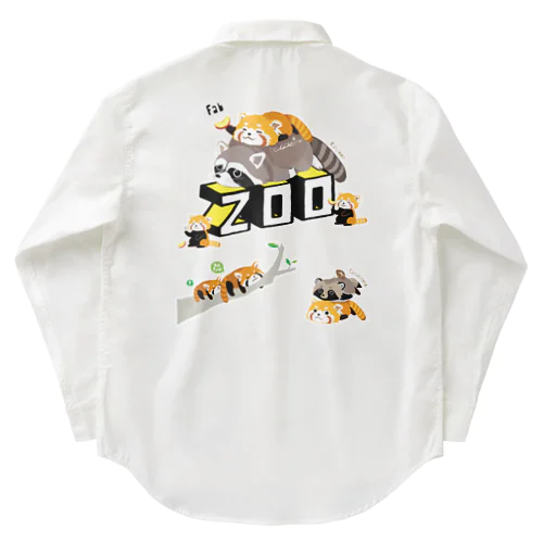 レッサーパンダとアライグマ（太）タヌキ添え 0627 ZOOロゴ Work Shirt