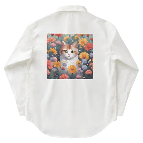 ロココFLOWERキャットコスモス Work Shirt