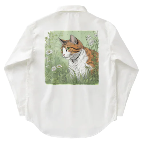 草の中の猫 Work Shirt