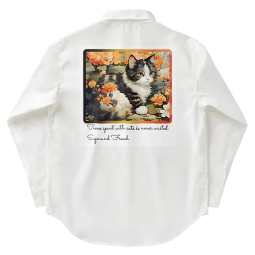 和風な癒しの三毛猫 Work Shirt