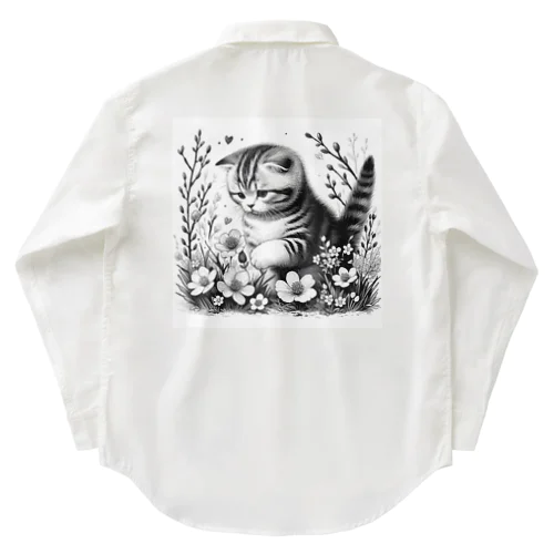 春の子猫のスコティッシュフォールド Work Shirt