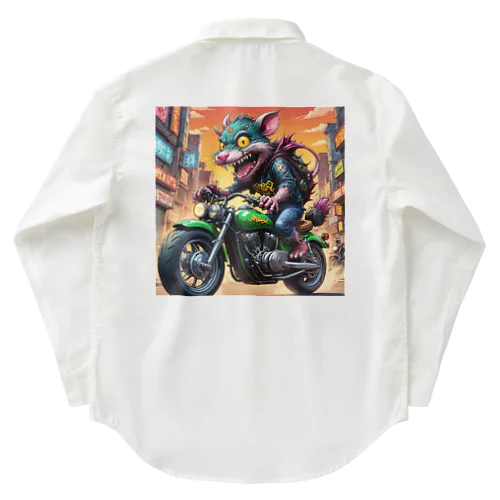 かわいくてクールなモンスターがアメリカンスタイルのバイクに乗っている様子 Work Shirt