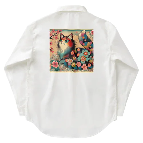 浮世絵風　カラフル猫「Ukiyo-e-style Colorful Cat」「浮世绘风格的多彩猫」 Work Shirt