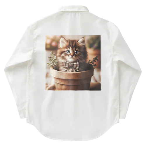 初めて作りました 猫さん Work Shirt