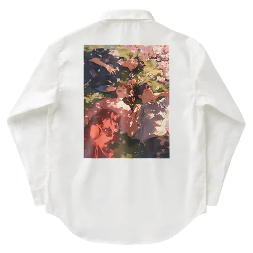 桜の花の木の下で昼寝　なでしこ1478 ワークシャツ
