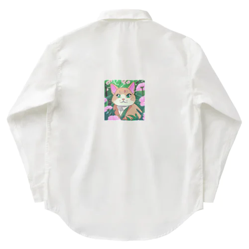 アニメ調・花畑の猫 Work Shirt