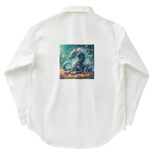 鮮やかの花々とドラゴン Work Shirt