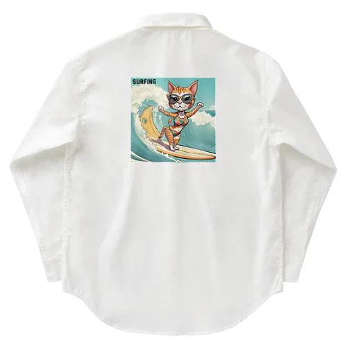 SURFING猫（女の子バージョン） Work Shirt