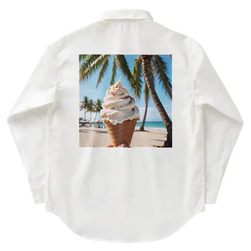 アイスクリームとヤシの木の夏 ワークシャツ