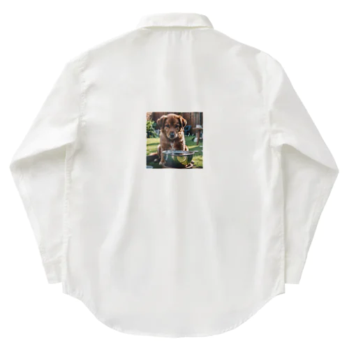 ドッグフードの前で待てをする犬 dog waiting in front of the dogfood Work Shirt