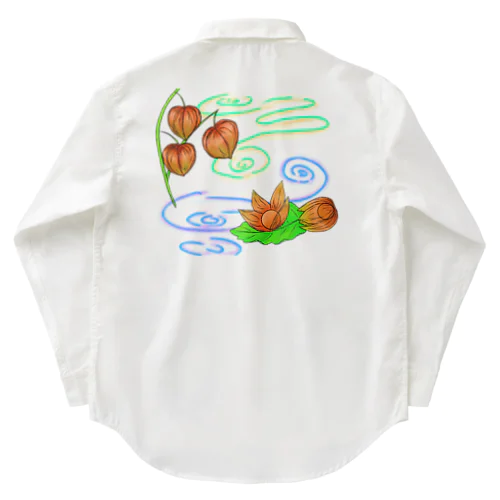 枝つきホオズキ 水紋（和柄）その2 ワークシャツ