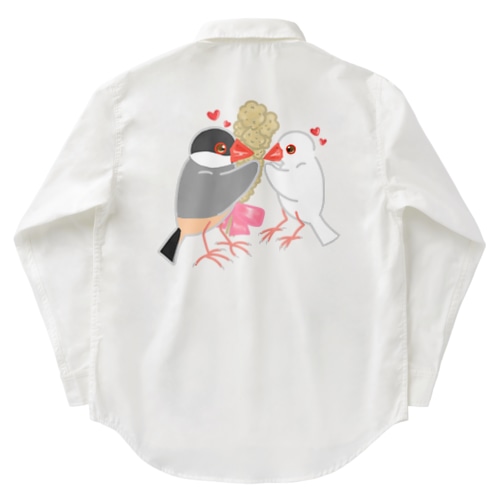 粟穂をプレゼント 桜&白文鳥 Work Shirt