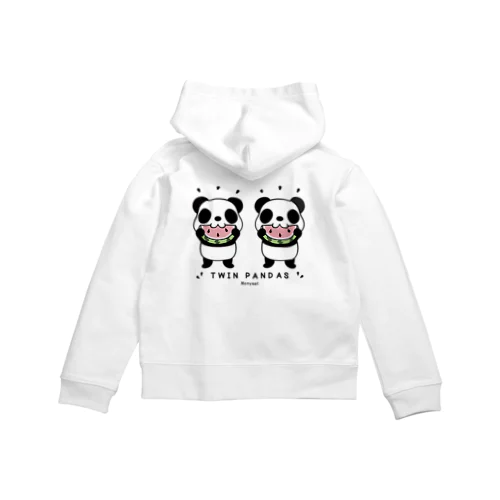 バックプリント　キッズサイズ　TWIN PANDAS 一緒のスイカ Zip Hoodie