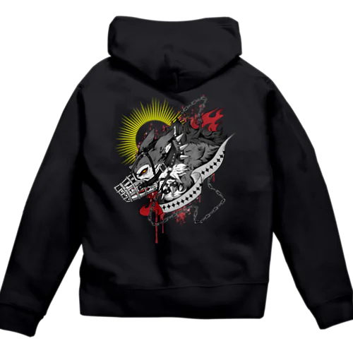 Ｒe口枷ウルフ：モノクロ Zip Hoodie