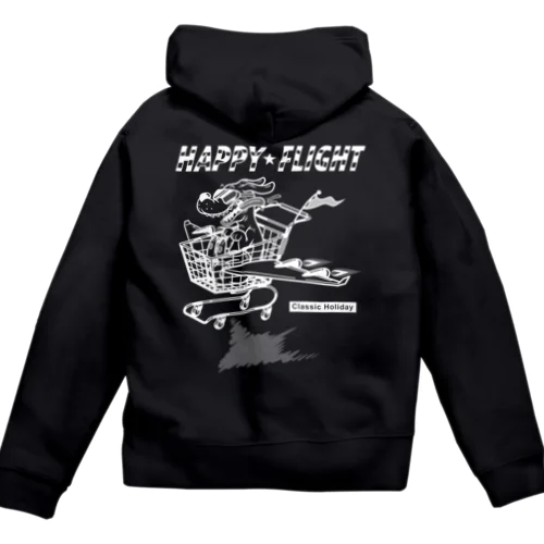 happy dog -happy flight- (white ink) ジップパーカー