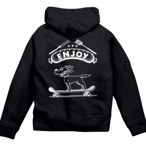 happy dog -ENJOY- (wite ink) Zip Hoodie