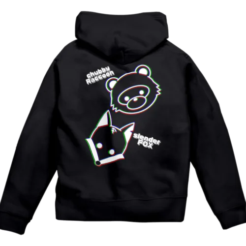 たぬきつね 白字 Zip Hoodie