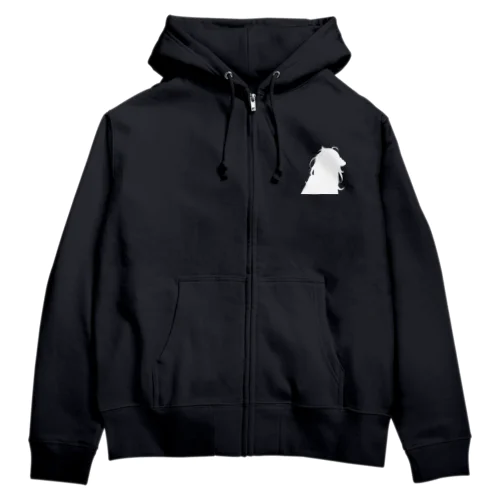 ケモ耳の女の子のシルエット 白 Zip Hoodie