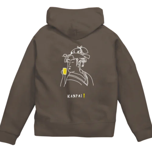 名画 × BEER（美人画）白線画 Zip Hoodie