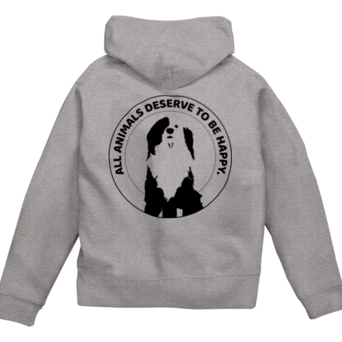 片パンダ犬（丸枠・透過） Zip Hoodie