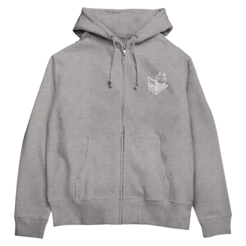 ウサコロまる・ランニングマシン（小）（線画：白バージョン） Zip Hoodie