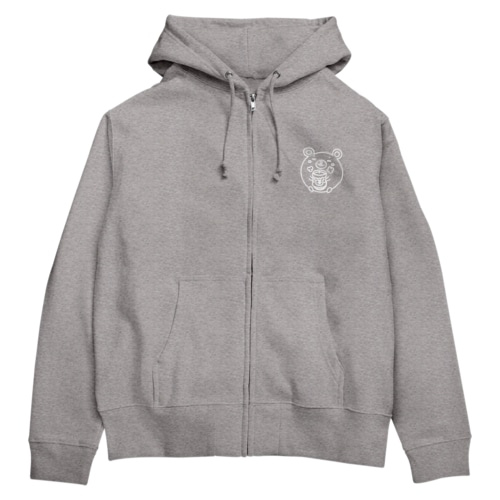 クマコロまる・ホッとする瞬間（小）（線画：白バージョン） Zip Hoodie