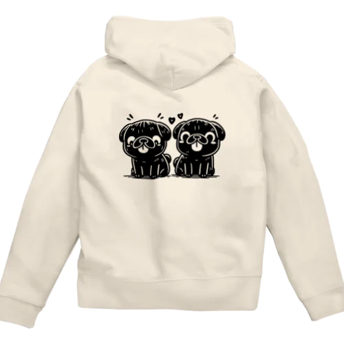 twin pug Zip Hoodie