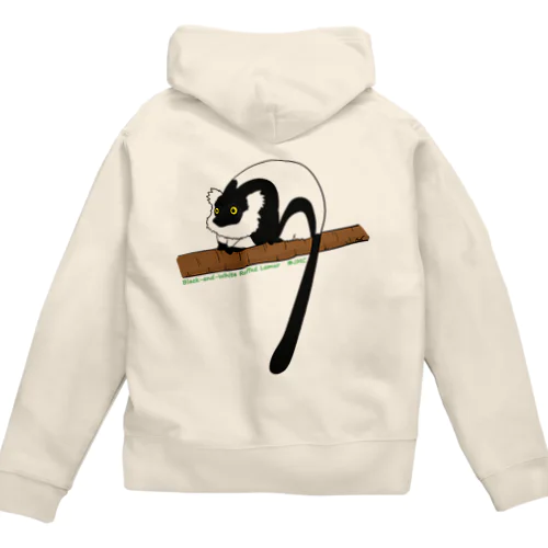 クロシロエリマキキツネザル Zip Hoodie