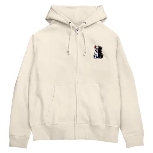 白いフレンチブルドッグと黒いパグ Zip Hoodie