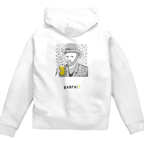 名画 × BEER（ゴッホ自画像）黒線画 Zip Hoodie