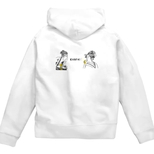 名画 × BEER（浮世絵男女）黒線画 Zip Hoodie