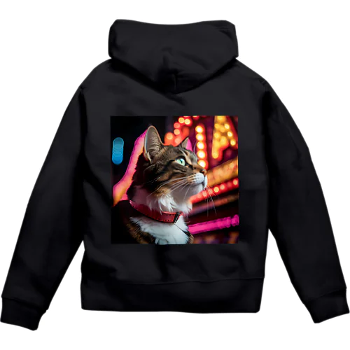 三毛猫#1【ネオンストリートcat】 Zip Hoodie