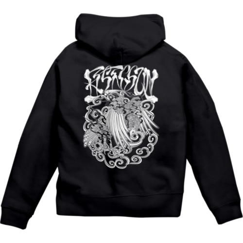 Rising sun Crow (White Print) Zip Hoodie