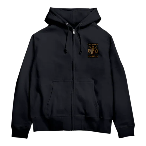 L'HOMME 1953 The man with three birds 黒金 Zip Hoodie