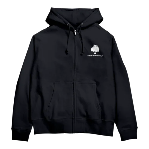 arbre du bonheur ロゴ　ホワイト Zip Hoodie