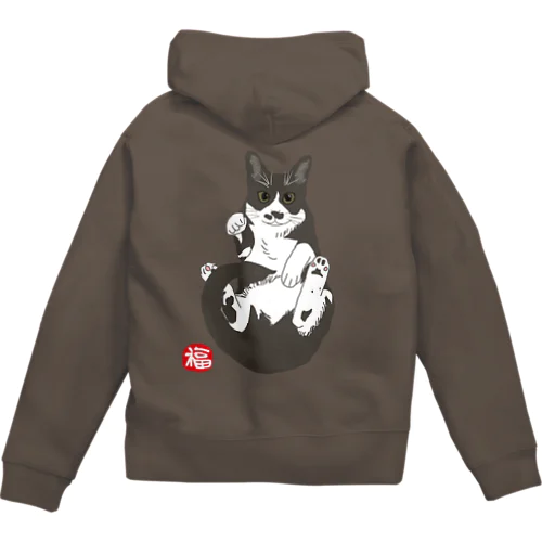 加筆版 招き猫 ハチワレ Zip Hoodie